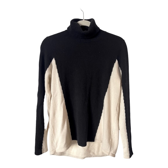 Griffen 100% Cashmere Ivory Black and Cream‎ Turtleneck Cashmere Knit Sweater - Picture 1 of 6